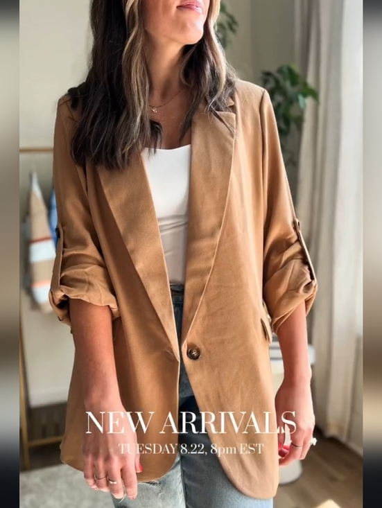 Cozy Casual Jackets & Blazers - Cozy Casual Tan Roll-Tab Blazer Small (4-6)